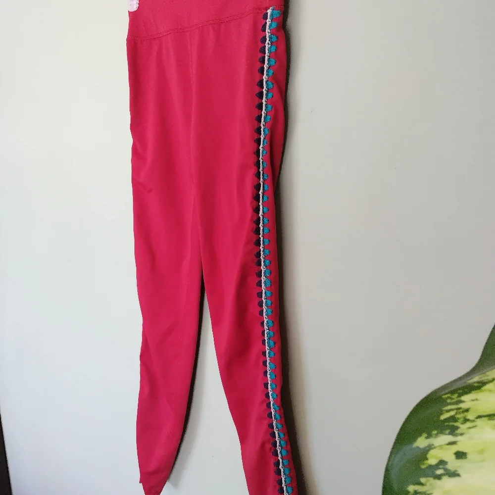 Carbon38 Womens XS Red Crochet Side Seam High Waisted Leggings - Picture 6 of 11